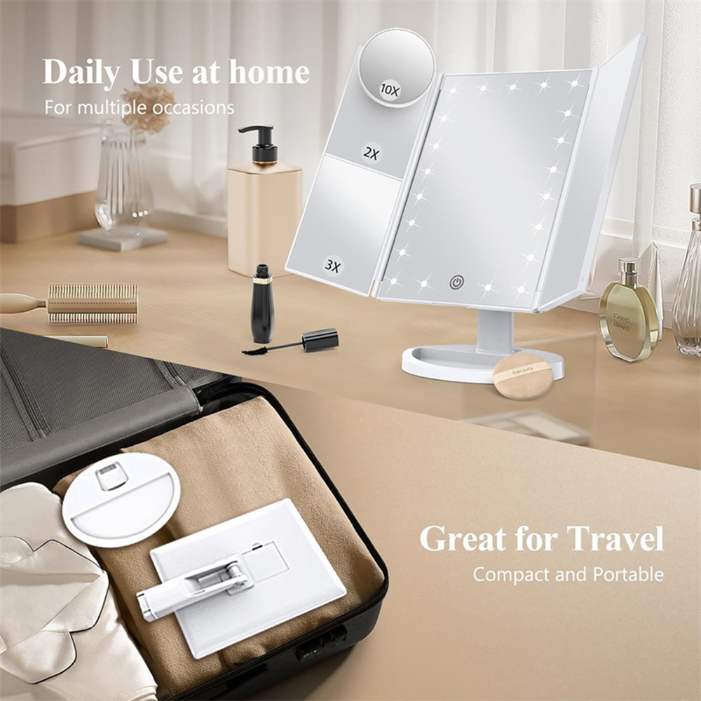 Bathroom Folding Makeup Mirror - Magnifier With Light reseña y precio