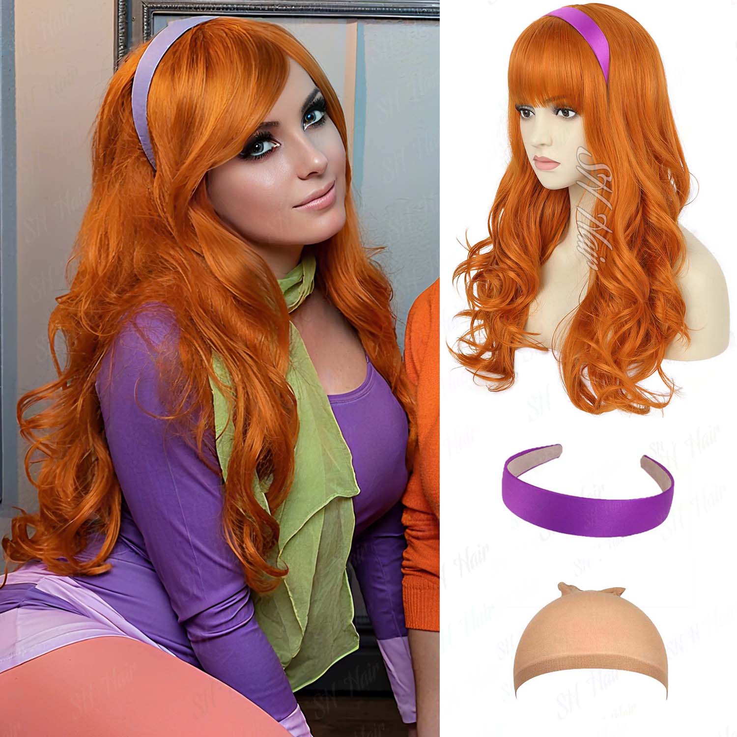 Synthetic Long Curly Orange Wi - Magnifier With Light reseña y precio